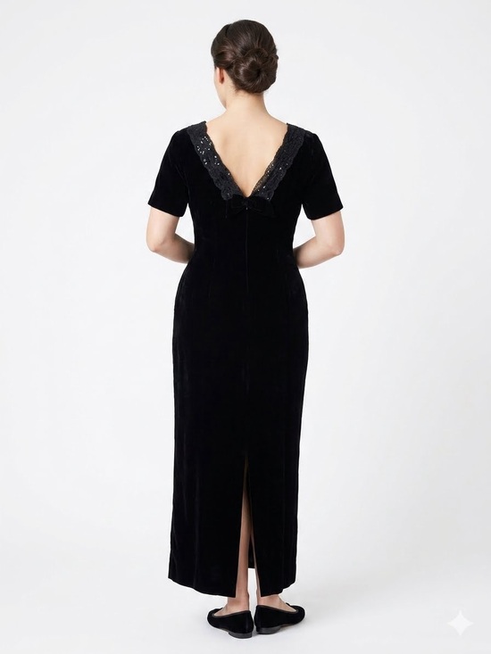 Antels Dresses & Skirts - Vintage 90s Gothic Velvet Midi Dress Lace Back Bow Detail Whimsigoth LBD 24